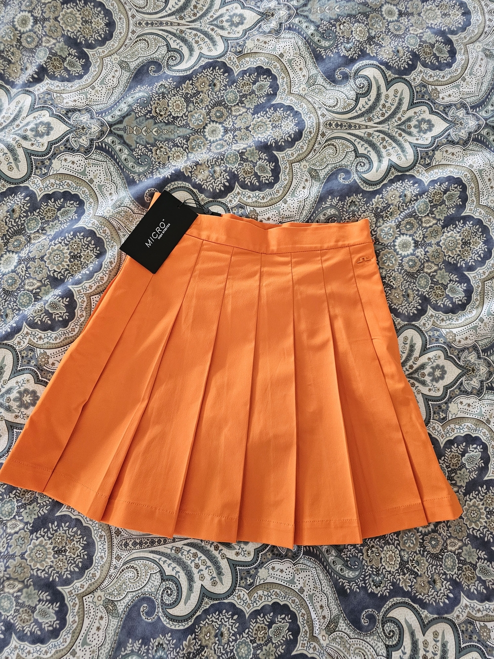 J.Lindeberg Bright Orange Pleated Skater Skirt